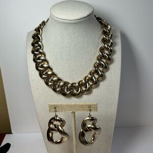 Silver electroplated or toned lightweight large link necklace earrings set